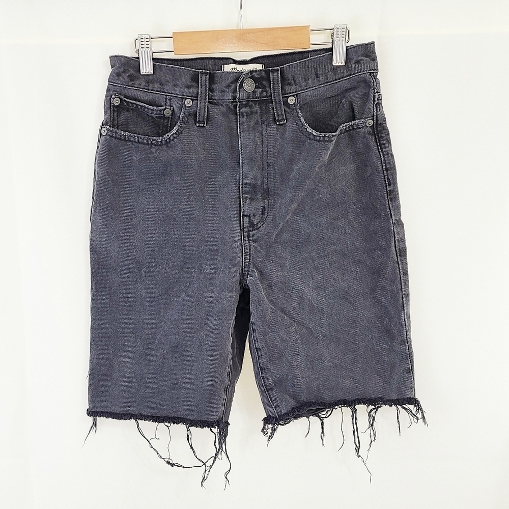 Madewell High-Rise Long Denim Shorts in Encino Wash black gray size 26